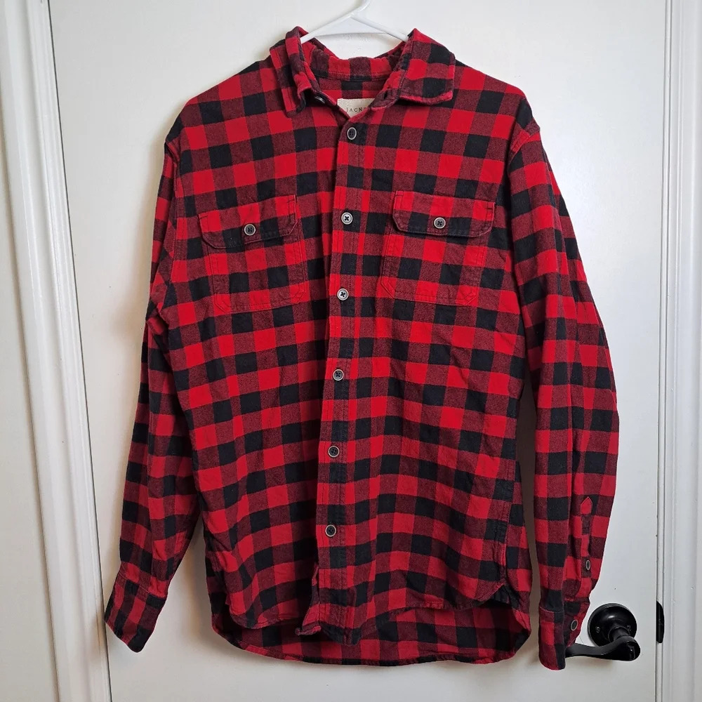Jachs Red Black Buffalo Plaid 100% Cotton Long Sleeve Button Down Size Medium